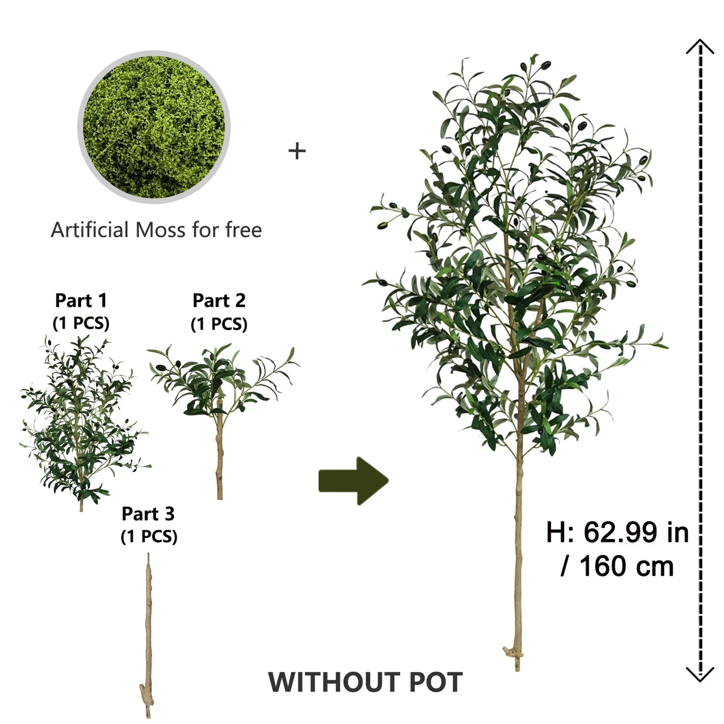 120-180CM Artificial Olive Tree Branch Without Pot Modern Minimalist Fake Plant for Home garden Living Room Balcony shops Decor